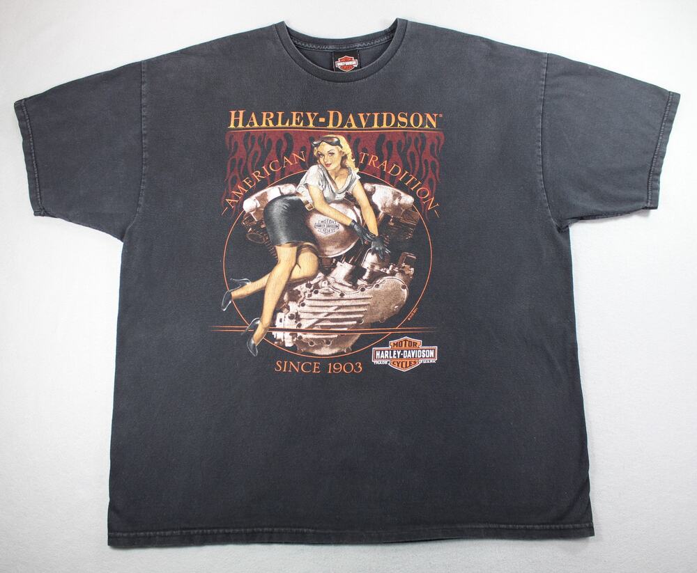 Harley Davidson Graphic T Shirt Men's XXL Black Faded American Tradition Biker